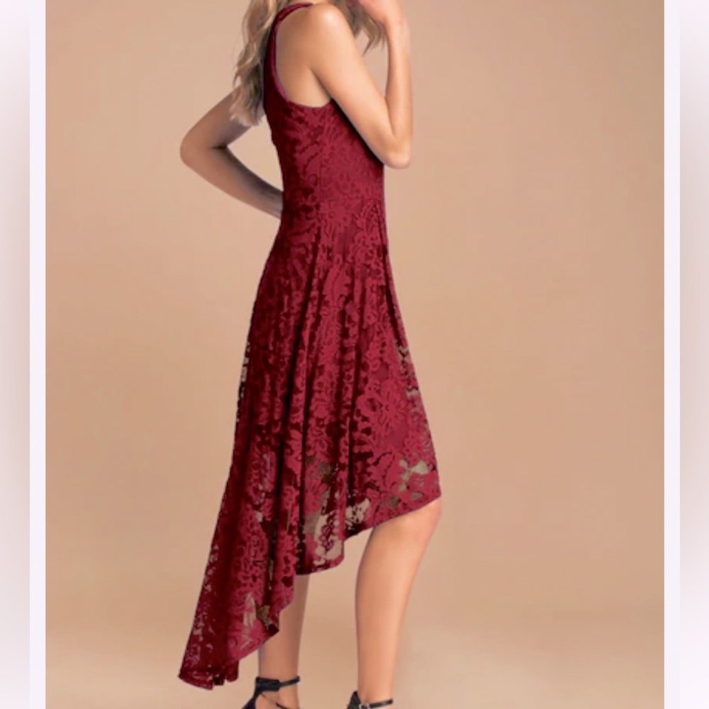 Le Chateau high low wine colour lace dress medium